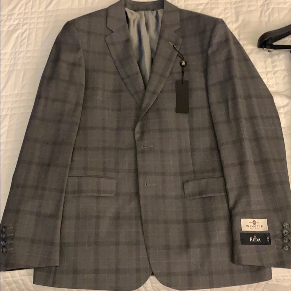 Grey, large plaid suit